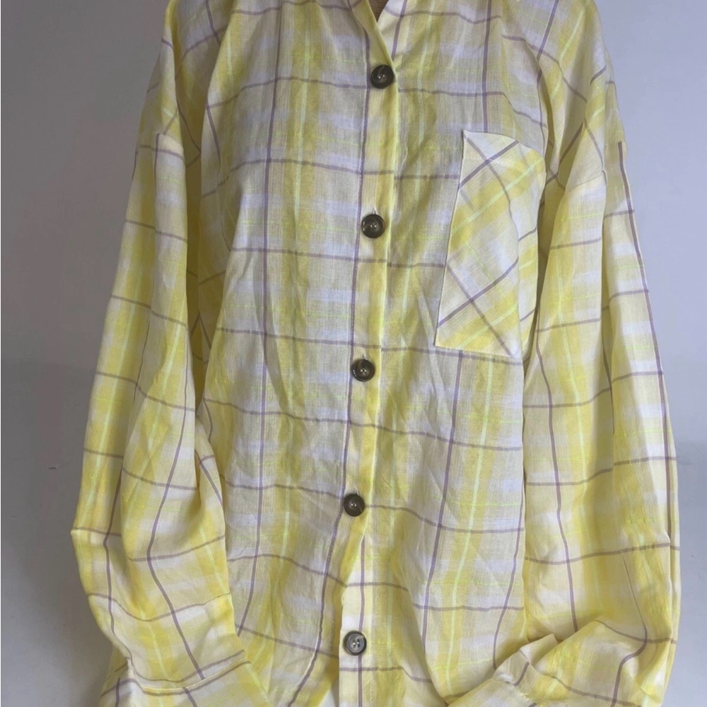 Women's Bibi Yellow Plaid Button Down Medium